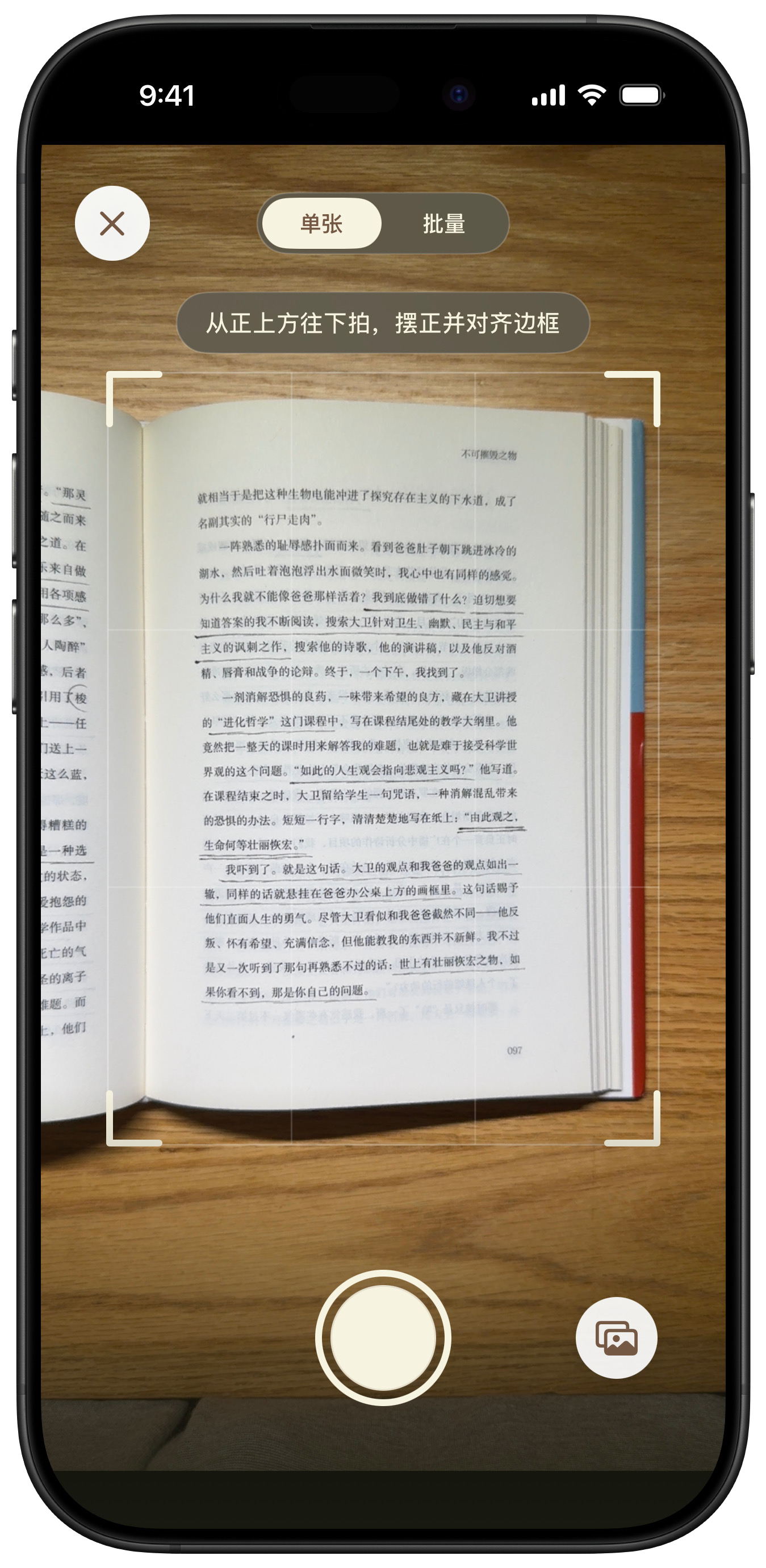 Inkive 拍摄页：对齐书页边框后拍摄